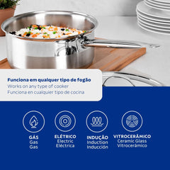 Panela Tramontina Professional Aço Inox 16 Cm 1,4 L Fundo Triplo Com Tampa E Compatível Indução