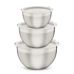 Jogo De Potes Em Aço Inox 3 Peças Com Tampa Plástica Tramontina Cucina