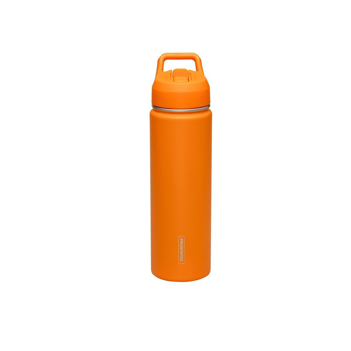 Garrafa Térmica Tramontina 650 Ml Aço Revestido Laranja Com Canudo Vácuo