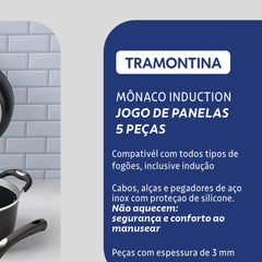 Jogo De Panelas 5 Peças 3 Mm Indução Starflon Premium Tramontina Mônaco Preto