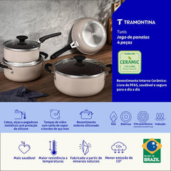 Jogo De Panelas 4 Peças Tramontina Tunis Alumínio Cerâmico Indução Rosa Trufado