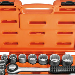 Maleta Soquetes Estriados 22 Peças 1/2'' Tramontina PRO Aço Cromo Vanádio Sistema Hyper Drive