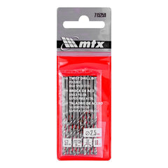 Broca Aço Rápido Standard Metal 2,5mm 10pcs Polida MTX 715259 Precisão HSS