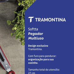 Pegador Multiuso Tramontina Softta Silicone Vermelho 27 Cm Resistente 210 Graus Aço Inox