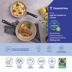 Jogo De Frigideiras Tramontina Turim 2 Peças Antiaderente Starflon Max 1.2 Mm Alumínio Vermelho