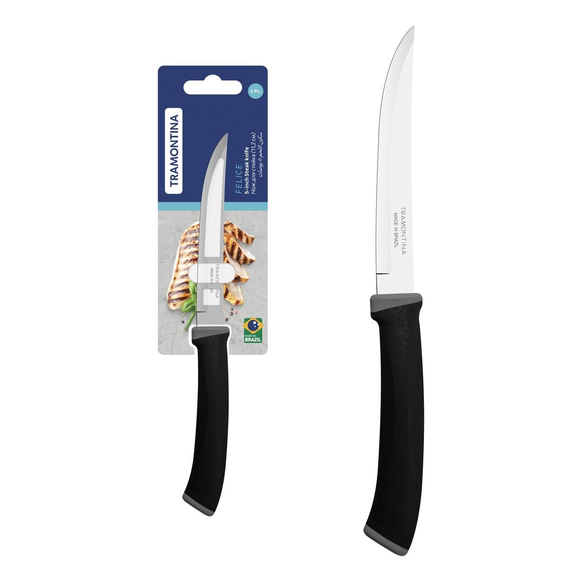 Faca Para Churrasco Tramontina Felice 5 Polegadas Aço Inox Fio Liso Cabo Polipropileno Preto
