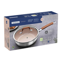 Frigideira Funda Com Tampa 24 Cm 3,1 L Tramontina Romagna Inox Cerâmica Indução