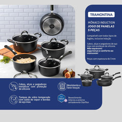 Jogo De Panelas 5 Peças 3 Mm Indução Starflon Premium Tramontina Mônaco Preto