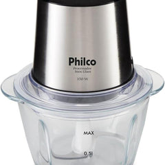Processador Inox Glass PPS01I 350W Philco Com Tigela de Vidro 1,2L Função Pulsar 220V