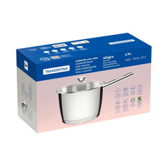 Caldeirão Tramontina Allegra Com Fundo Triplo Aço Inox 16 cm 2,1 L E Tampa De Vidro