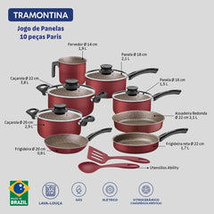 Jogo De Panelas Tramontina Paris 10 Peças Alumínio Antiaderente Starflon Max Vermelho