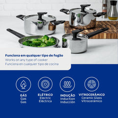 Jogo De Panelas Tramontina Grano Baquelite Aço Inox Corpo Triplo 4 Peças Indução