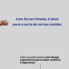 Faca Para Churrasco Tramontina Felice 5 Lâmina Aço Inox Fio Microsserrilhado Cabo Azul Polipropileno