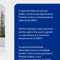 Caçarola Tramontina Solar Fundo Triplo Aço Inox 28 cm 8,4 L Tampa Inclusa Indução Forno 260°C