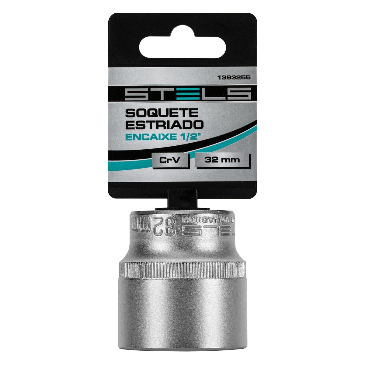 Soquete Estriado 1/2'' Cromo Vanádio Com Clips Plástico 32mm Durável