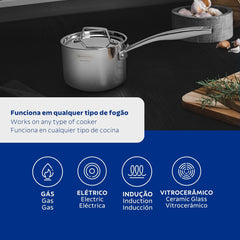Caldeirão Tramontina Grano Aço Inox Fundo Triplo 14 Cm 1,5 L Com Tampa Compatível Com Indução