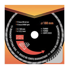 Disco de Corte Diamantado Turbo 180 X 22,2mm Corte Seco Sparta Durabilidade