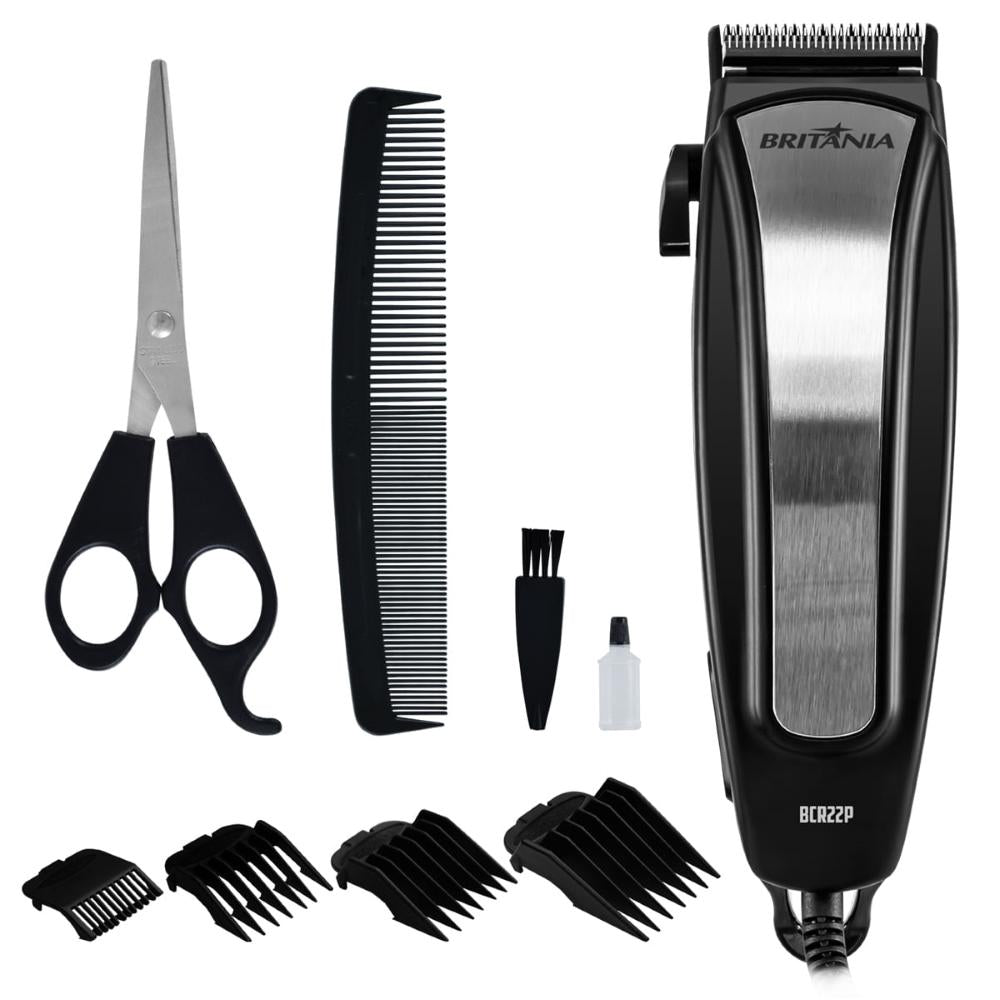 Máquina de Cortar Cabelo BCR22P Britânia Com 9 Acessórios Lâmina de Aço Inox 220V