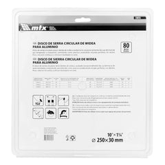 Disco Serra Circular Alumínio 250mm 80 Dentes Aço 50 MTX 7338255 Cortes Precisos