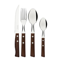 Faqueiro Tramontina Tradicional 24 Peças Aço Inox Cabos Madeira Natural Resistente Jogo Completo