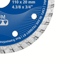 Disco de Corte Diamantado 80m/s 14.000rpm 4,3/8 20-16mm Porcelanato Resistência Alta Tramontina MASTER