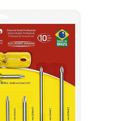 Jogo de Chaves de Fenda 10 Peças Aço Cromo Vanádio Cromado DIN ISO 2380 PVC Amarelo Tramontina Master