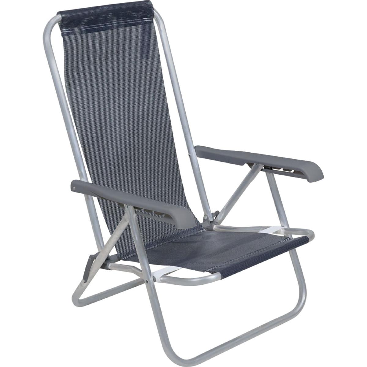 Cadeira Lazy Reclinável 4 Posições Alumínio Azul Marinho Bel