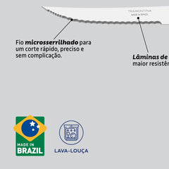 Faca Para Churrasco Tramontina Felice 5 Lâmina Aço Inox Fio Microsserrilhado Cabo Azul Polipropileno