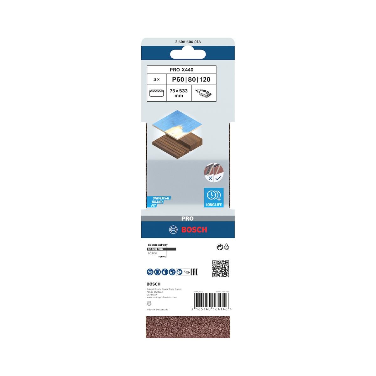 Jogo De Cinta De Lixa Bosch Pro X440 75X533mm G60/80/120 3Un