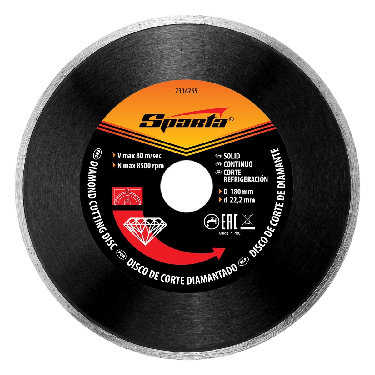 Disco de Corte Diamantado Contínuo 180 x 22,2mm Refrigerado Sparta 7314755 Para Porcelanato Mármore