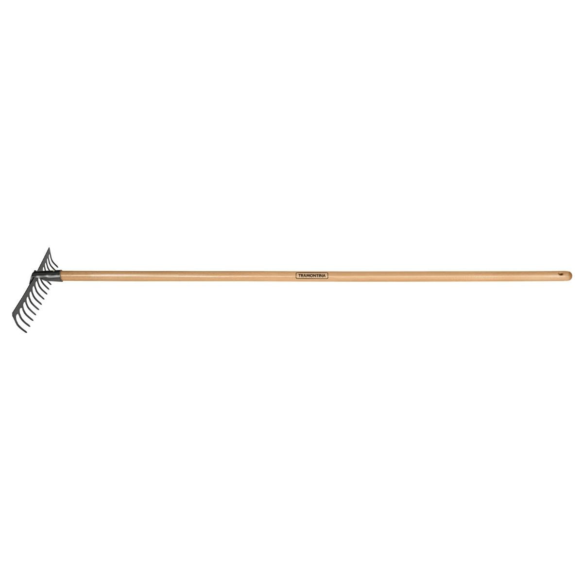 Ancinho Curvo Metálico Leve 14 Dentes 145 cm Cabo de Madeira Aço Carbono 2mm Lâmina Temperada Tramontina