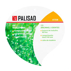 Ancinho 5 Dentes 90x330mm Com Revestimento Protetor Cabo Madeira Palisad Classic 617558