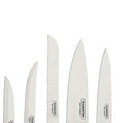 Jogo De Facas Tramontina Polywood 6 Peças Aço Inox Cabo Castanho Com Suporte
