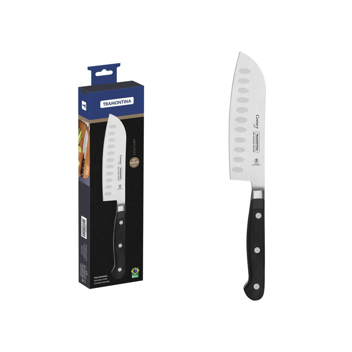 Faca Santoku Tramontina Century 5 Polegadas Aço Inox Policarbonato Preto