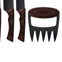 Kit Para Churrasco Tramontina Black 05 Peças Aço Inox Escurecido E Madeira Suporte