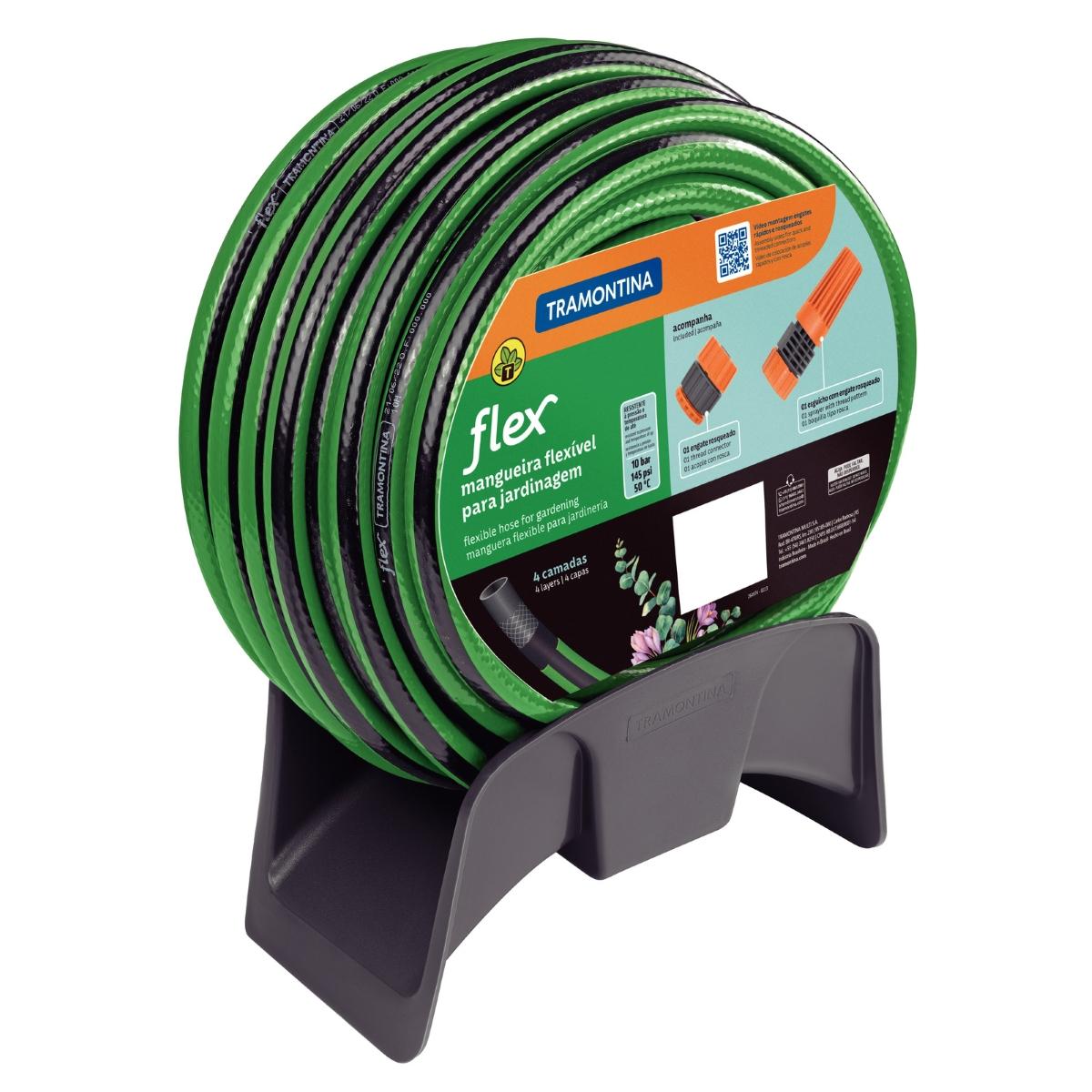 Mangueira Flex 25m 10bar 4 Camadas PVC Verde Faixa Preta Tramontina