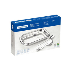 Kit Para Assar E Servir Tramontina Cosmos Em Aço Inox 3 Peças Com Tampa De Vidro E Acabamento Fosco