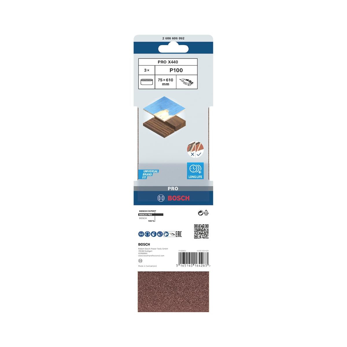 Cinta De Lixa Bosch Pro X440 75X610mm Grano 100 3Un