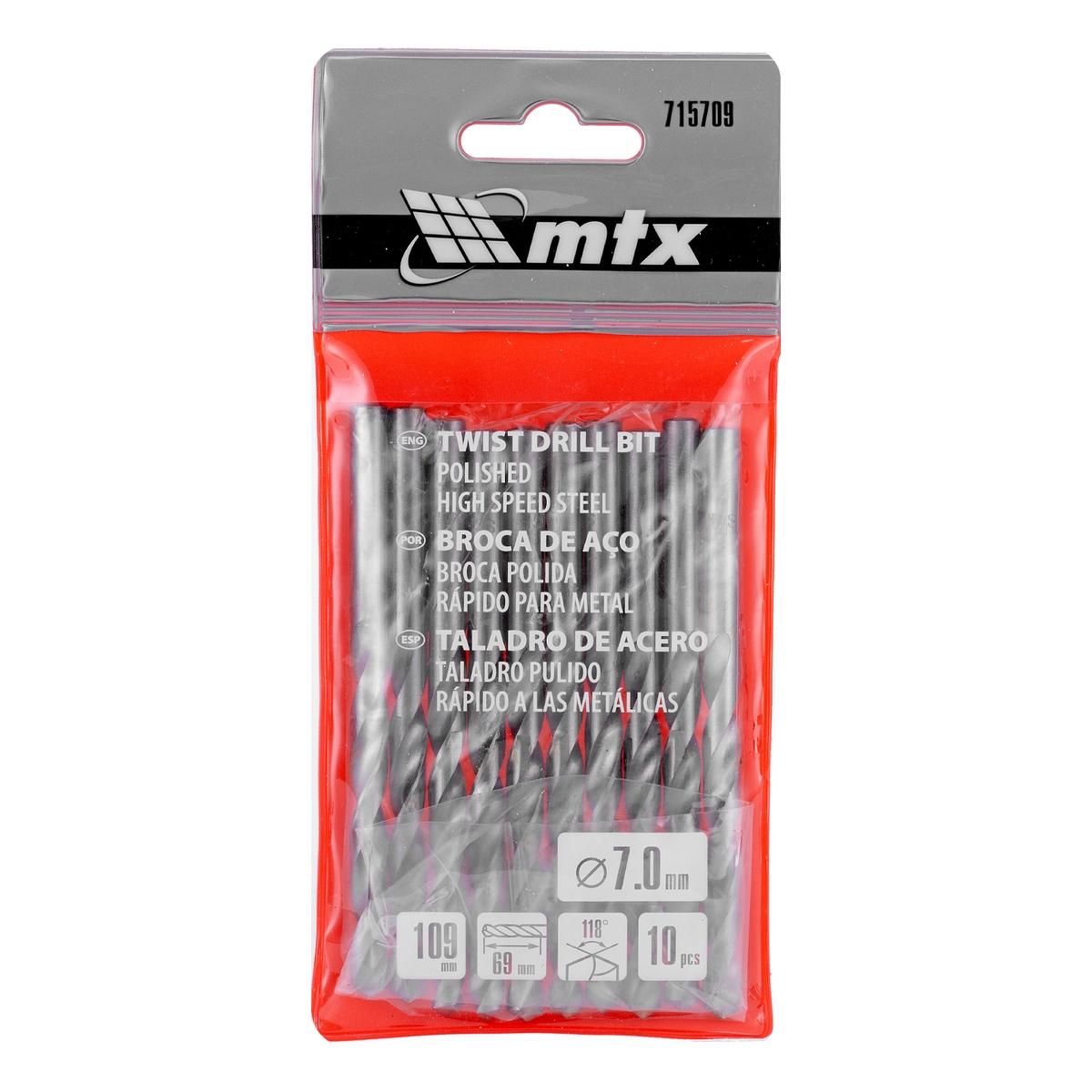 Broca Aço Rápido Standard Para Metal 7mm Polida 10 Peças HSS MTX 715709