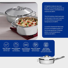 Frigideira Aço Inox 28 cm 4,8 L Fundo Triplo Com Tampa E Alça Solar Tramontina