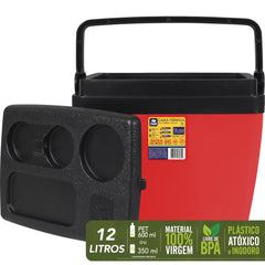 Caixa Térmica 12L Vermelha e Preta Bel Com Trava de Segurança e Alça Ergonômica