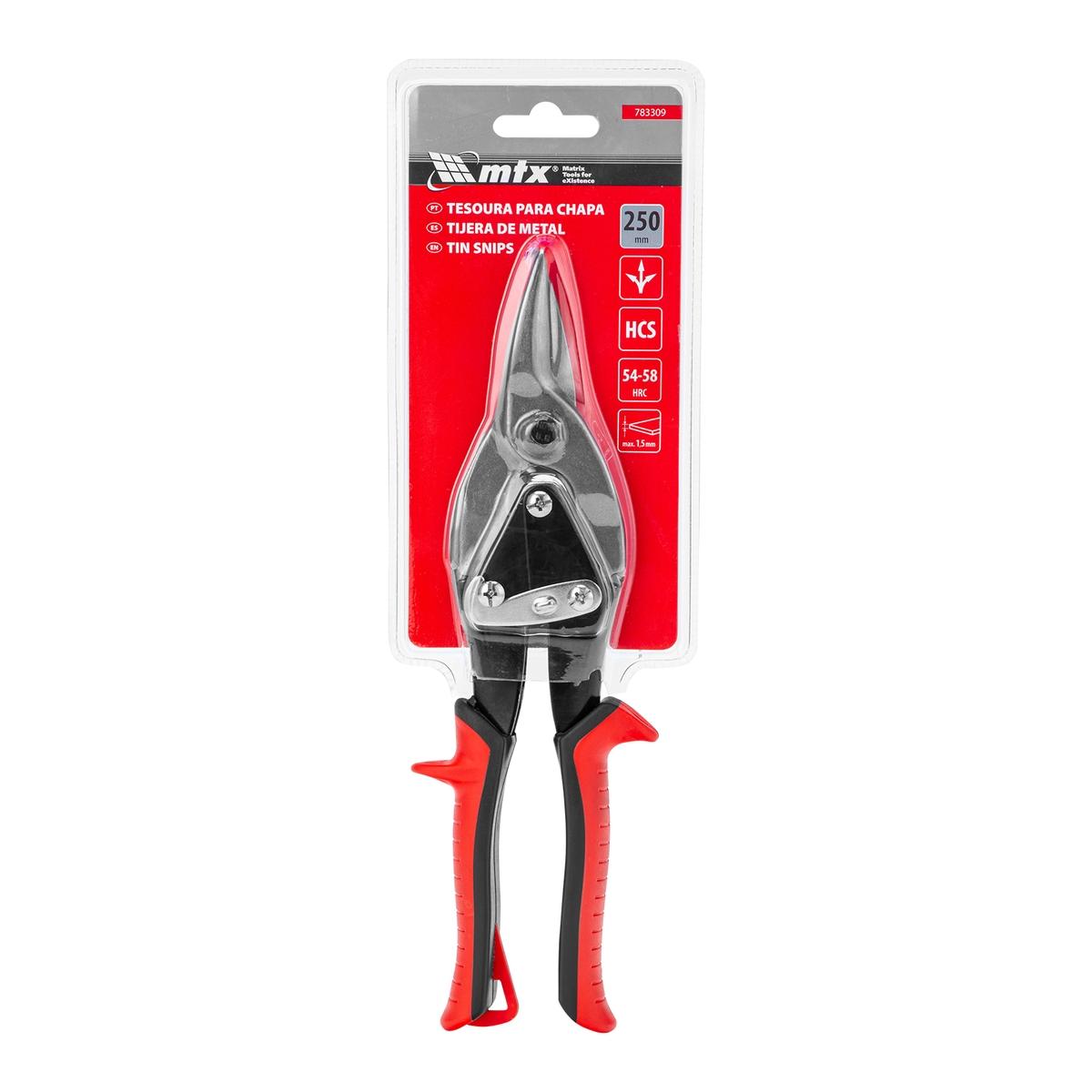 Tesoura Para Chapa Corte Reto 250mm Aço 45 Cabo Dupla Injeção MTX 783309