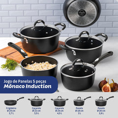 Jogo De Panelas 5 Peças 3 Mm Indução Starflon Premium Tramontina Mônaco Preto