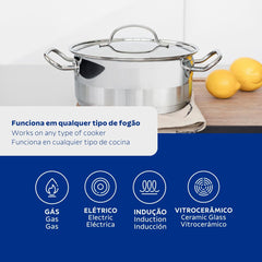 Caçarola Tramontina Professional Fundo Triplo 20 Cm 3,6 L Aço Inox Tampa Plana Indução Forno 260°C