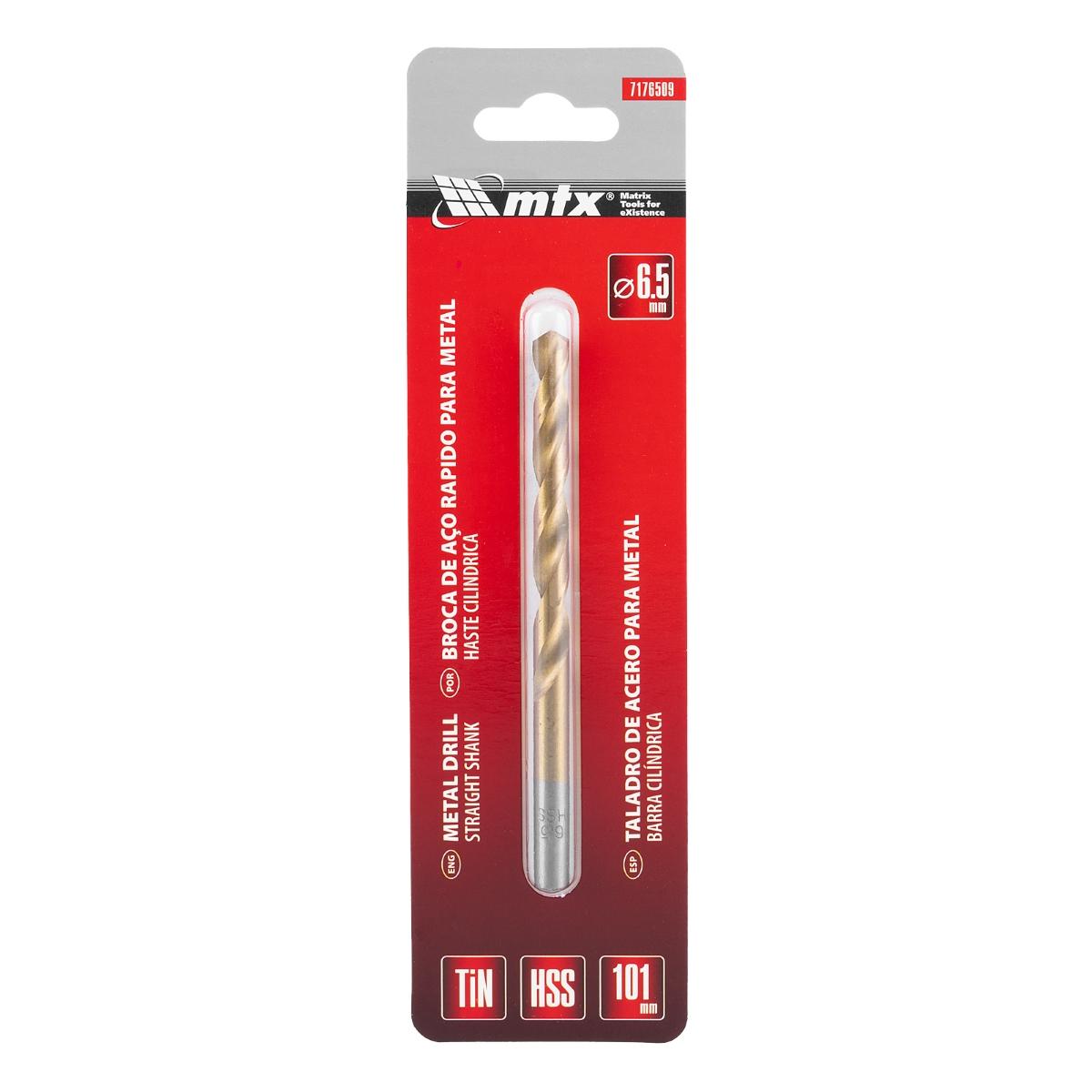 Broca Aço Rápido Nitreto de Titânio 6,5mm Haste Cilíndrica 1PC MTX Profissional - Guimepa