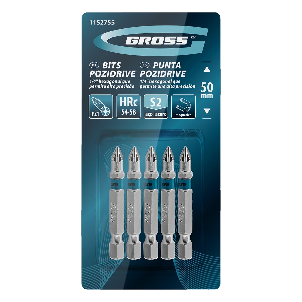 Bits Pz1x50mm Aço S2 Gross – 5 Peças Para Parafusadeira Alta Resistência