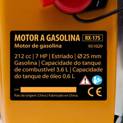 Motor a Gasolina 7HP 212cc Eixo Estriado Horizontal 25mm Denzel RX-17S