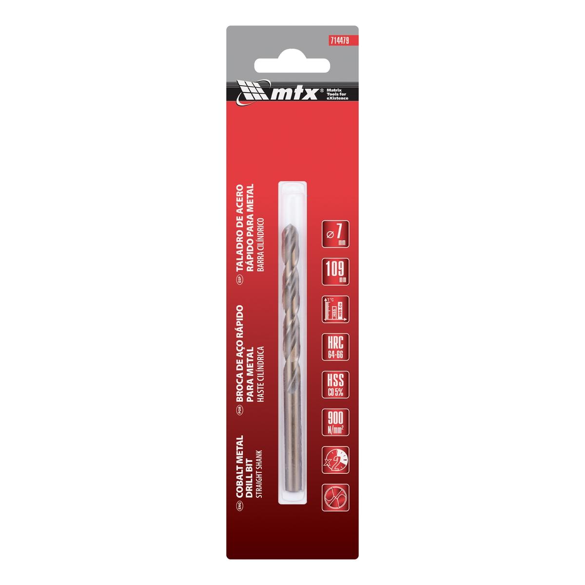 Broca Aço Rápido Profissional Cobalto 5% Metal Duro Aço Inox 7mm MTX 714479 Alta Durabilidade