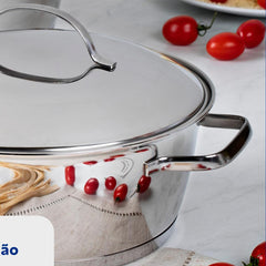 Caçarola Funda Tramontina Allegra Aço Inox Com Fundo Triplo 20 Cm 3,1 L Indução Forno 260 Graus