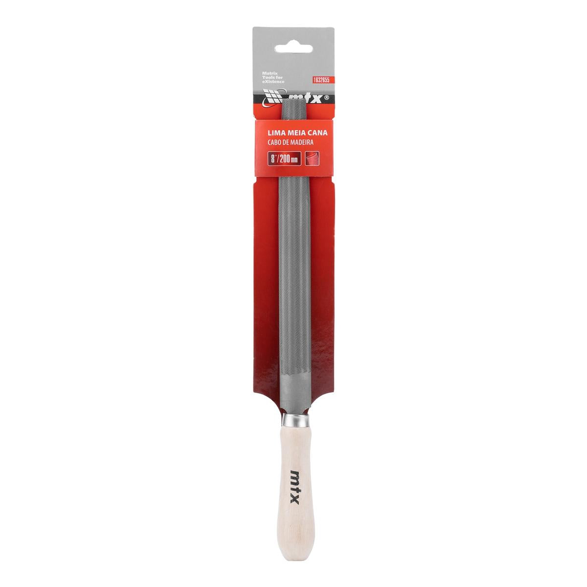 Lima Meia Cana 200MM 8'' Cruzado 2 Aço Carbono Cabo Madeira MTX 1632655 Para Metais Alta Durabilidade